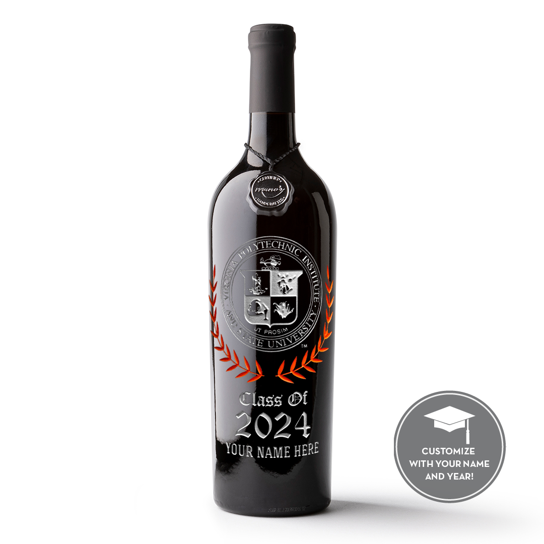 Virginia Tech Custom Alumni Etched Wine Mano's Wine