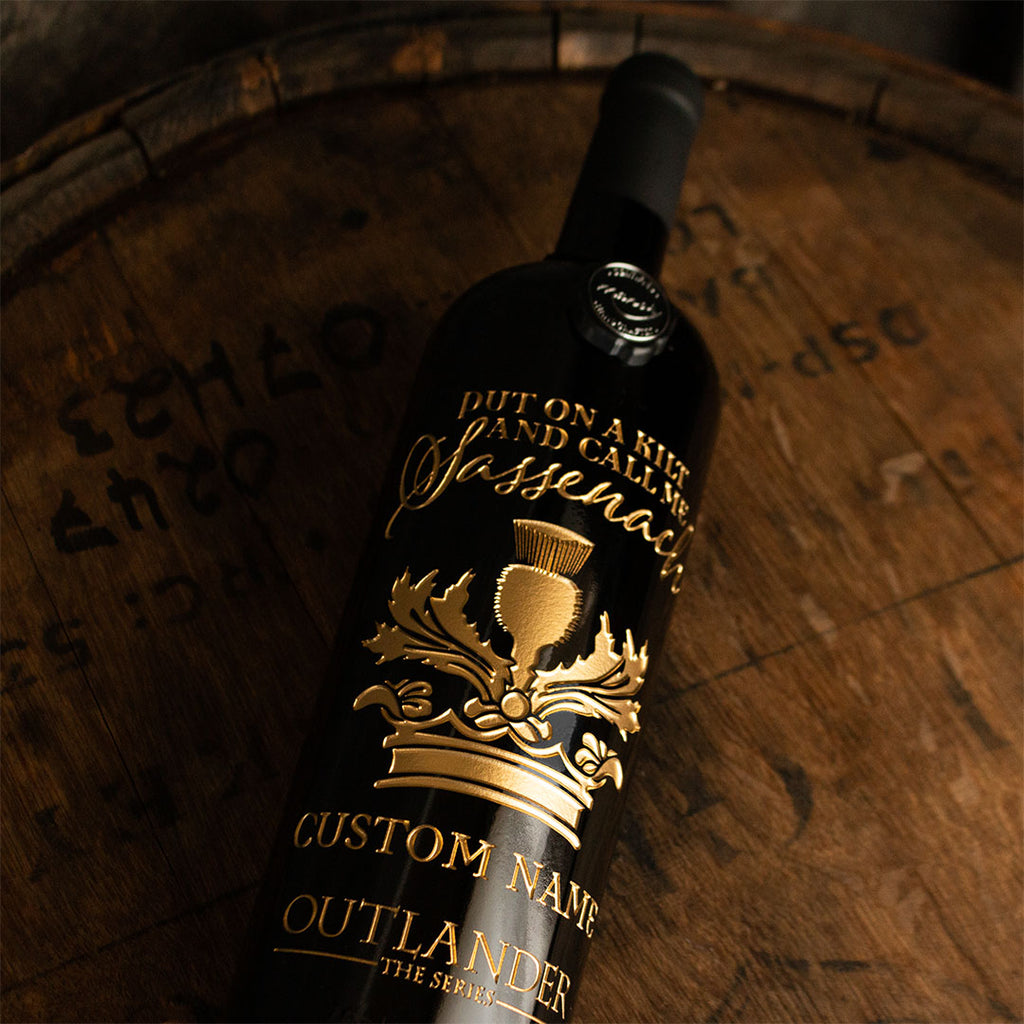 Outlander Sassenach Custom Name Etched Wine Bottle