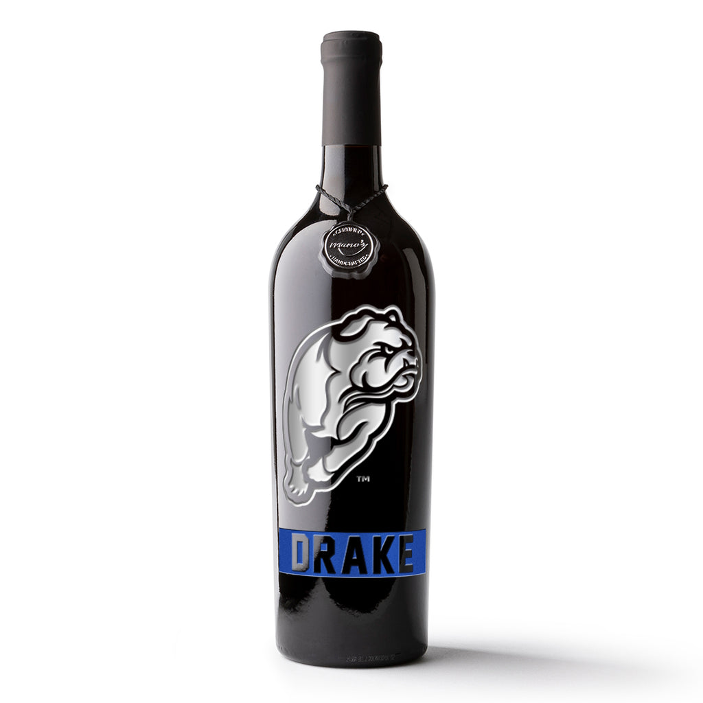 Drake University Logo Etched Wine