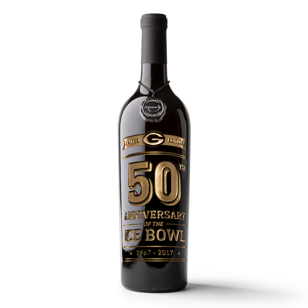 Green Bay Packers Gold Commemorative Design Etched Wine