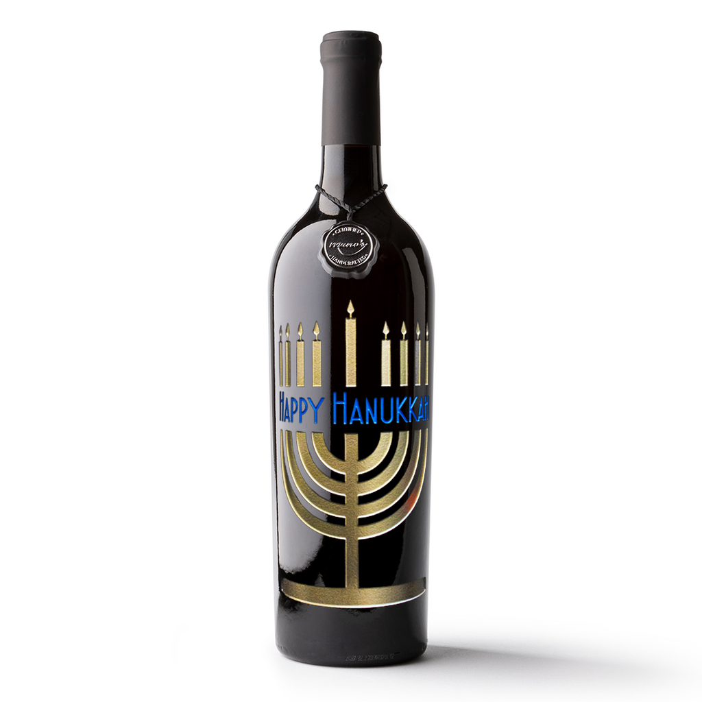 Happy Hanukkah Etched Wine Bottle