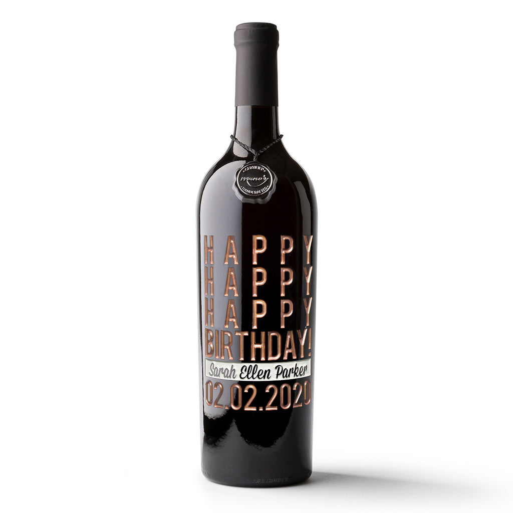 Happy Happy Birthday Custom Etched Wine Bottle