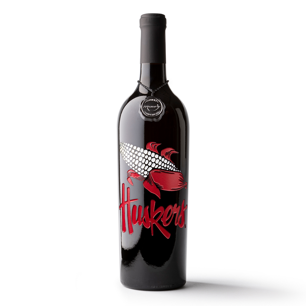 University of Nebraska Huskers Logo Etched Wine