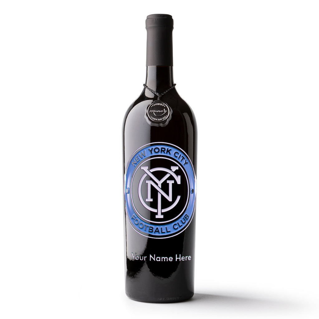 NYC FC Logo Custom Name Etched Wine