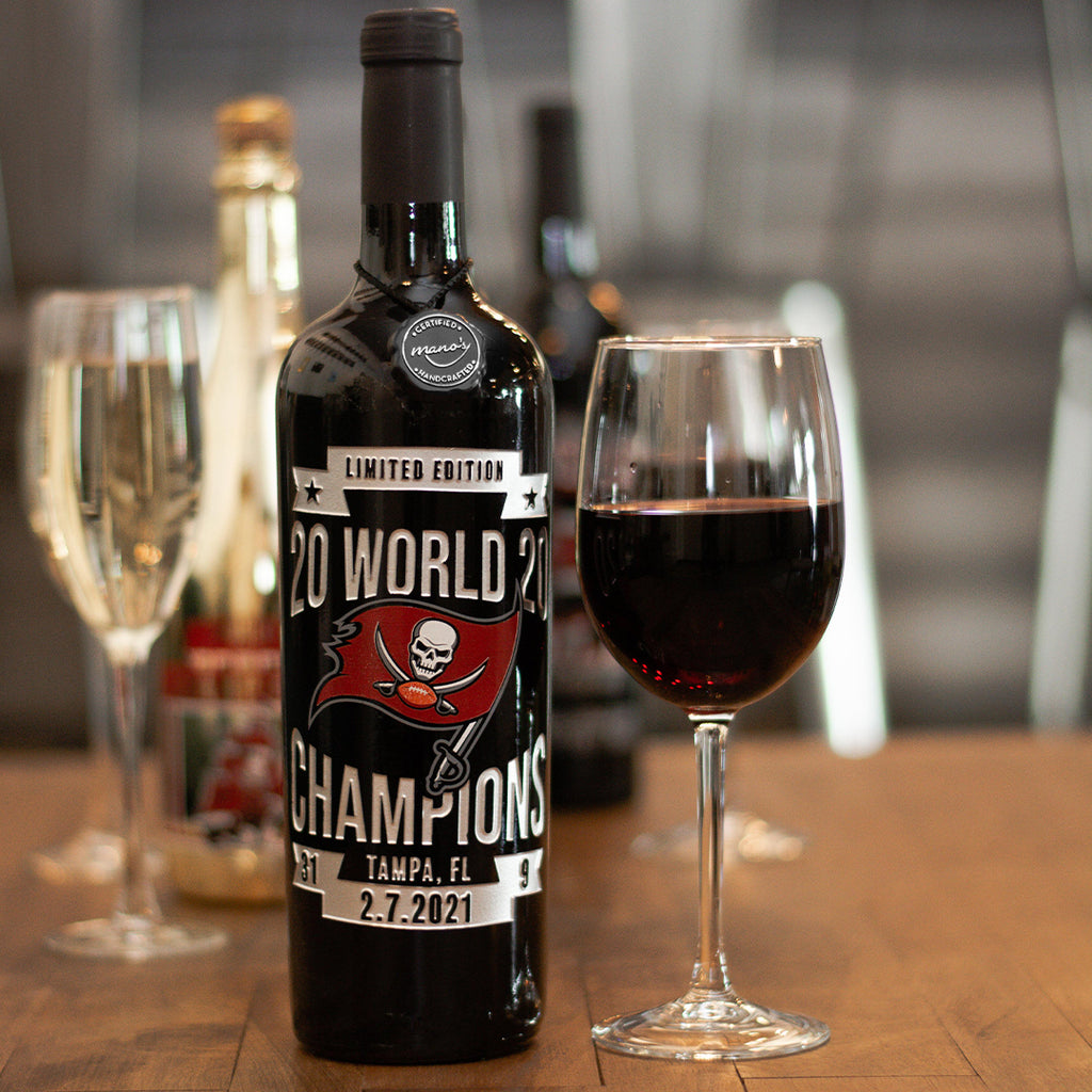 Tampa Bay Bucs 2020 Champions Banner Etched Wine