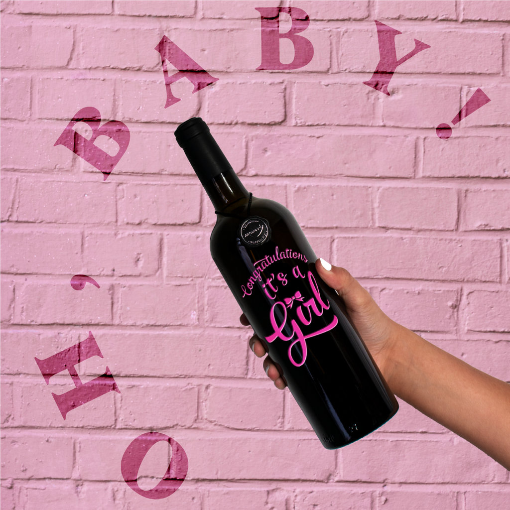 Congrats It’s A Girl Etched Wine Bottle