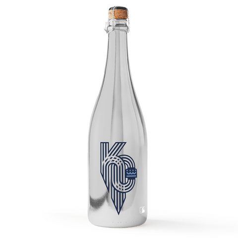 Mano's Wine silver bottle of bubbly wine with KC Royals MLB Skyline series logo