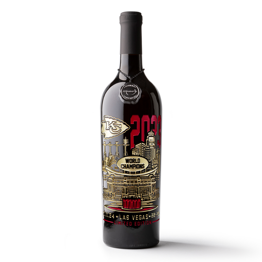 Chiefs 2023 Champions City Etched Wine Bottle