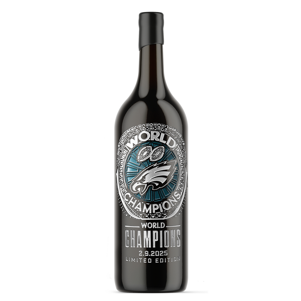 Order a 3L Philadelphia Eagles 2024 World Champions cabernet sauvignon wine bottle from Mano's Wine
