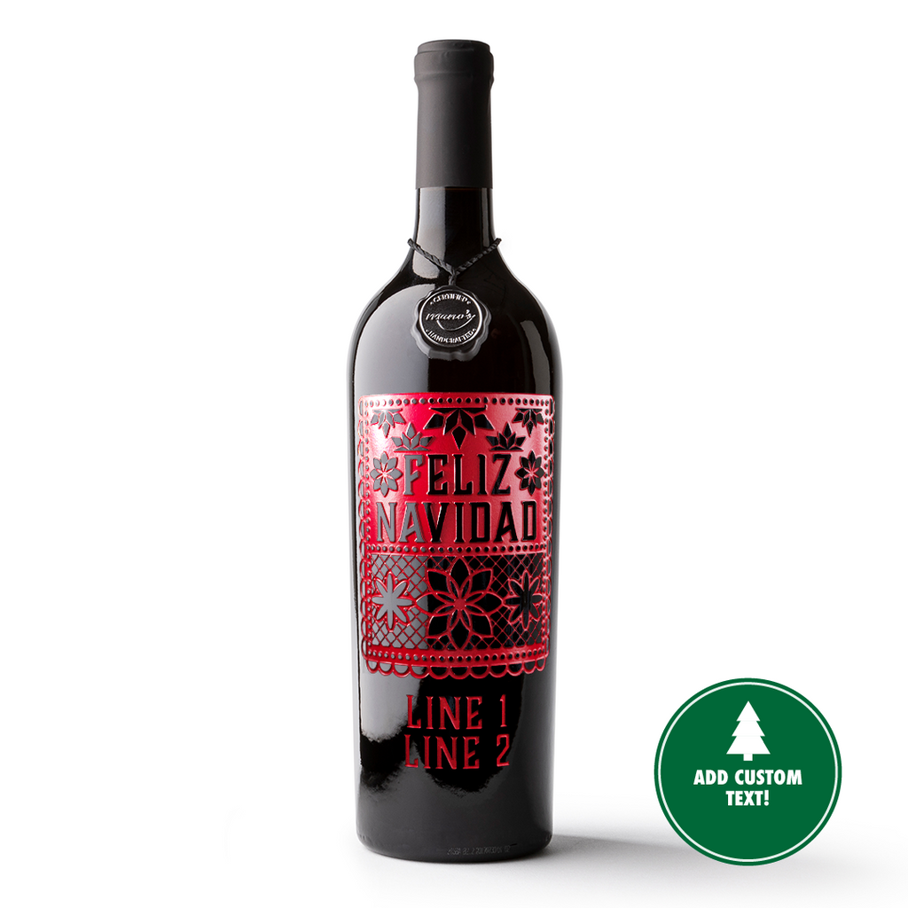 Feliz Navidad Custom Text Etched Wine