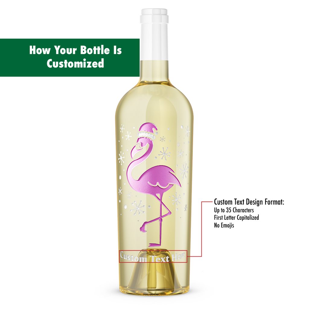 Christmas Flamingo Custom Text Etched Wine