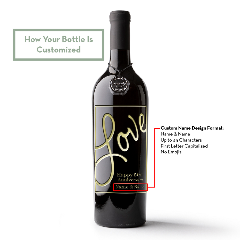 Love 50th Anniversary Custom Etched Wine Bottle