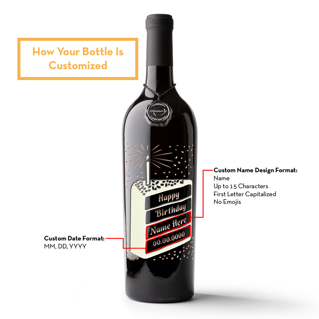 Custom Birthday Celebration Etched Wine Bottle