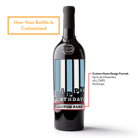 Happy Birthday Stripes Custom Etched Wine Bottle