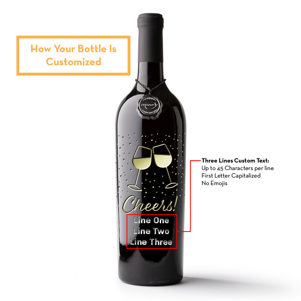 Custom Cheers! Etched Wine Bottle