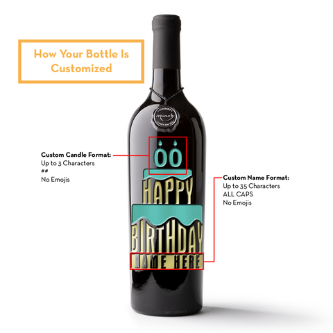Custom Happy Birthday Cake Etched Wine Bottle