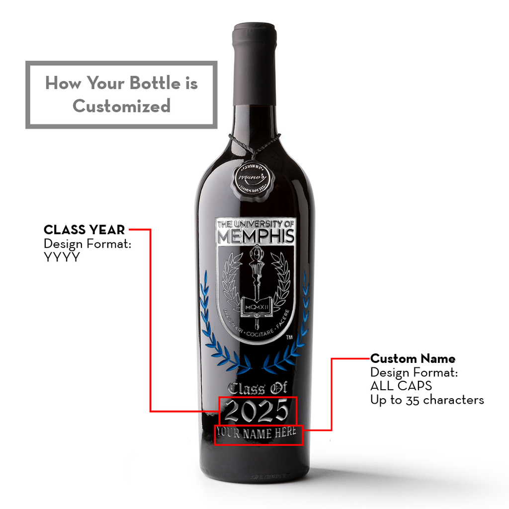 University of Memphis Custom Alumni Etched Wine