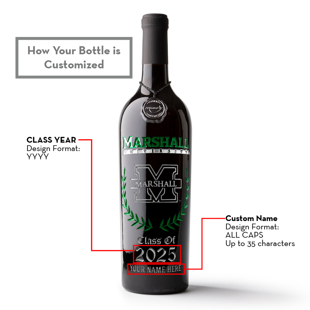 Marshall University Custom Alumni Etched Wine