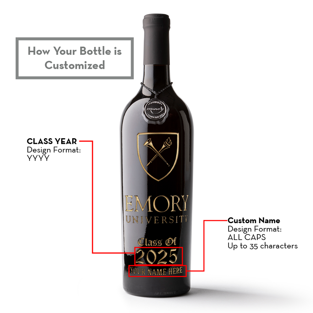 Emory University Custom Alumni Etched Wine Bottle
