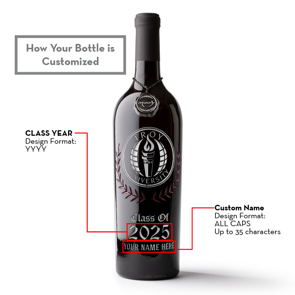 Troy University Custom Alumni Etched Wine