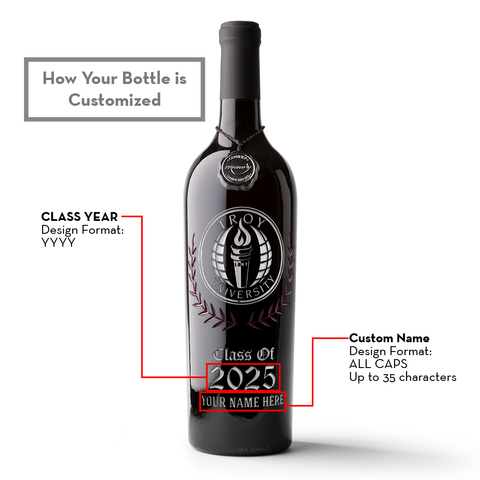 Troy University Custom Alumni Etched Wine