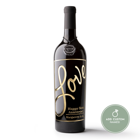 Love 50th Anniversary Custom Etched Wine Bottle