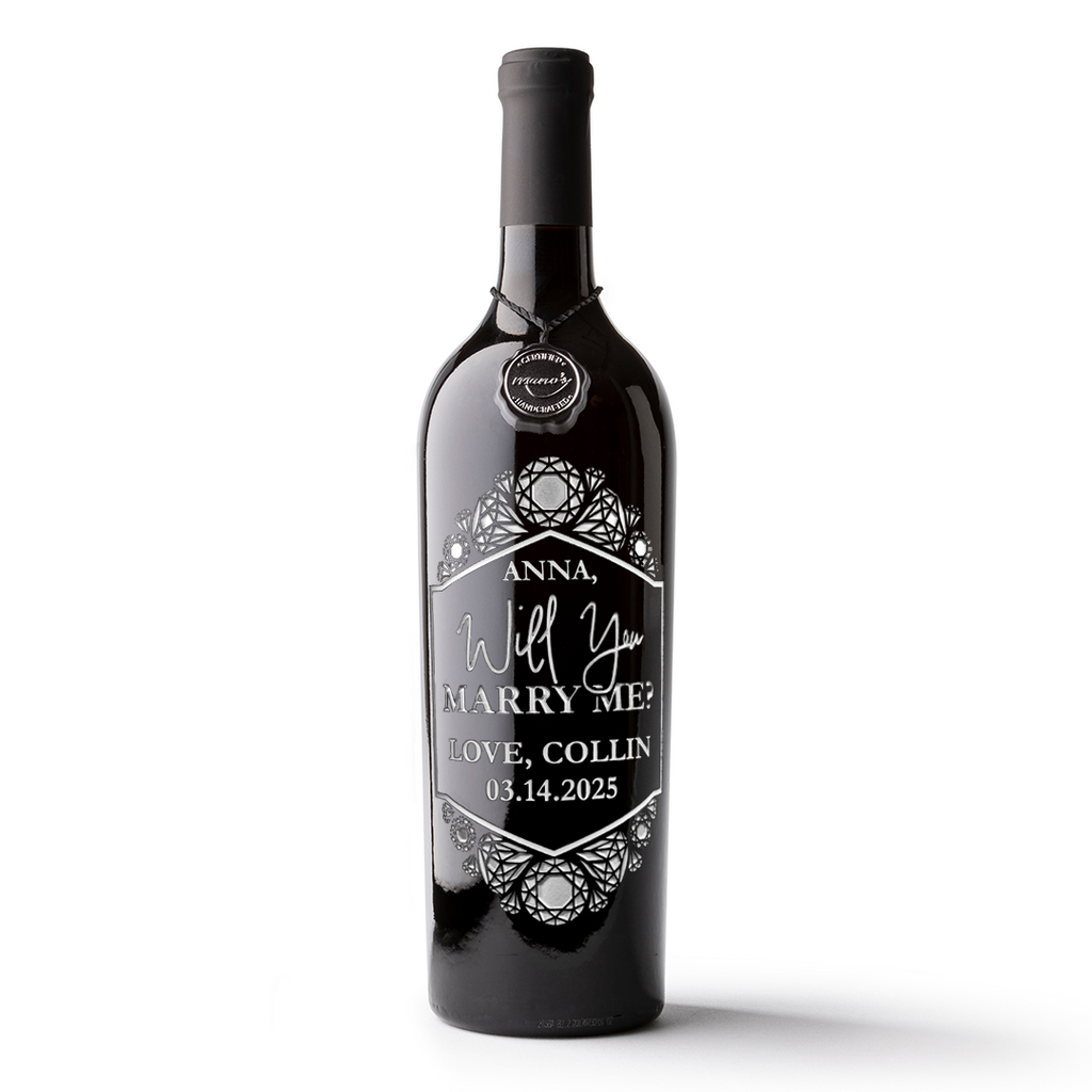 Custom Diamond Will You Marry Me Etched Wine Bottle