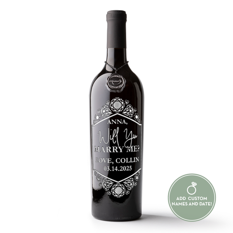 Custom Diamond Will You Marry Me Etched Wine Bottle