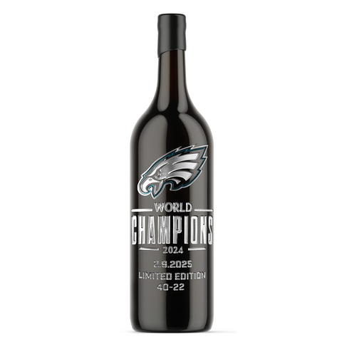 Philadelphia Eagles 2024 World Champions 3L etched bottle of cabernet sauvignon wine