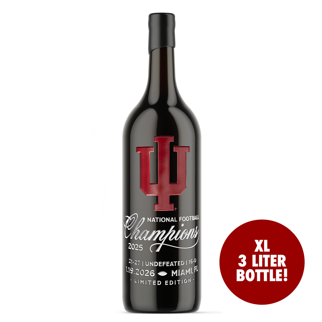 XL 3 Liter Limited Edition Bottle of Indiana University 2025 National Champions etched wine