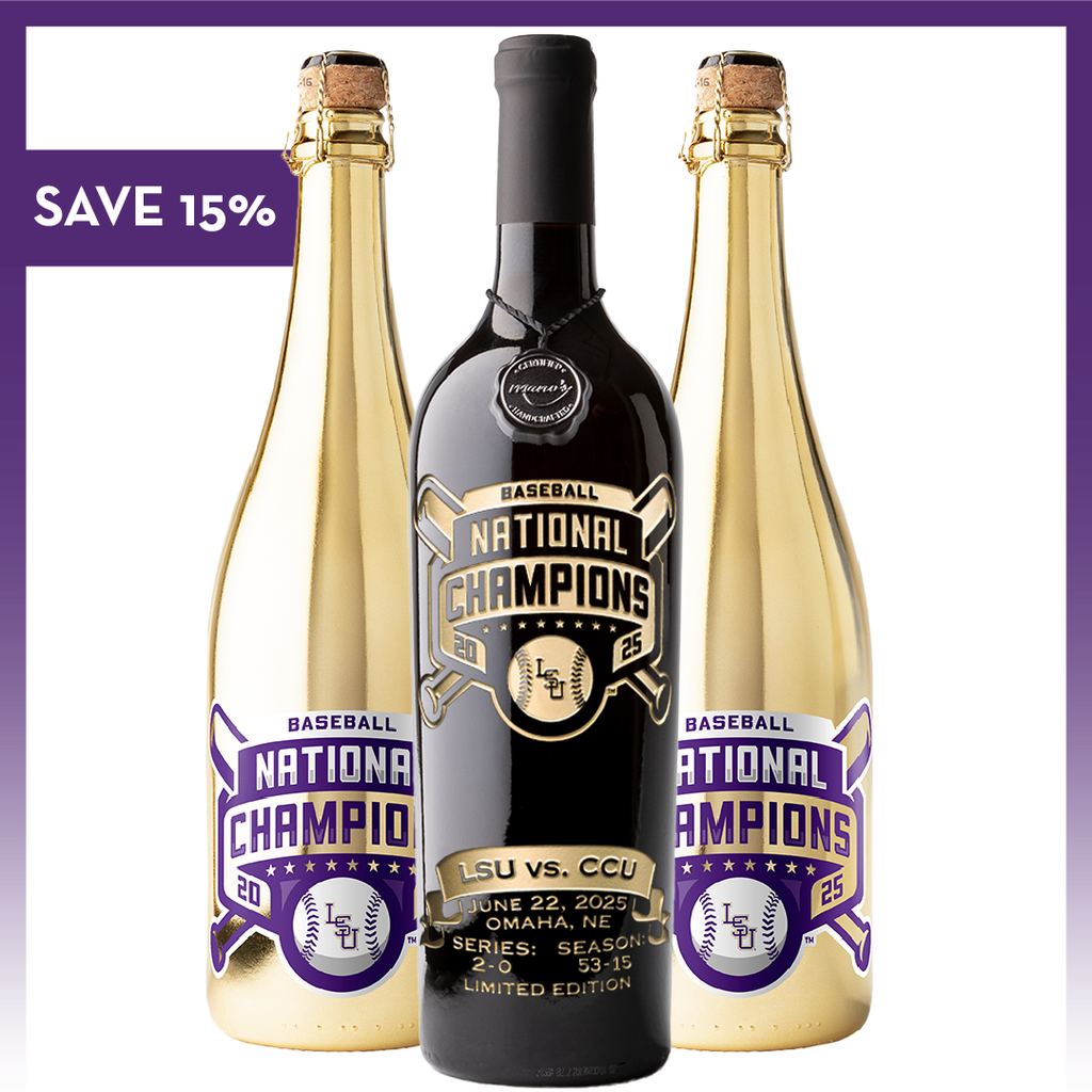 Toast to the LSU baseball national champions with the official three pack of red and bubbly wines from Mano's Wine