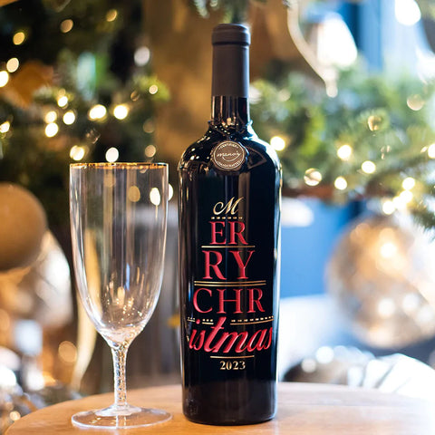 Merry Christmas 2025 Etched Wine Bottle