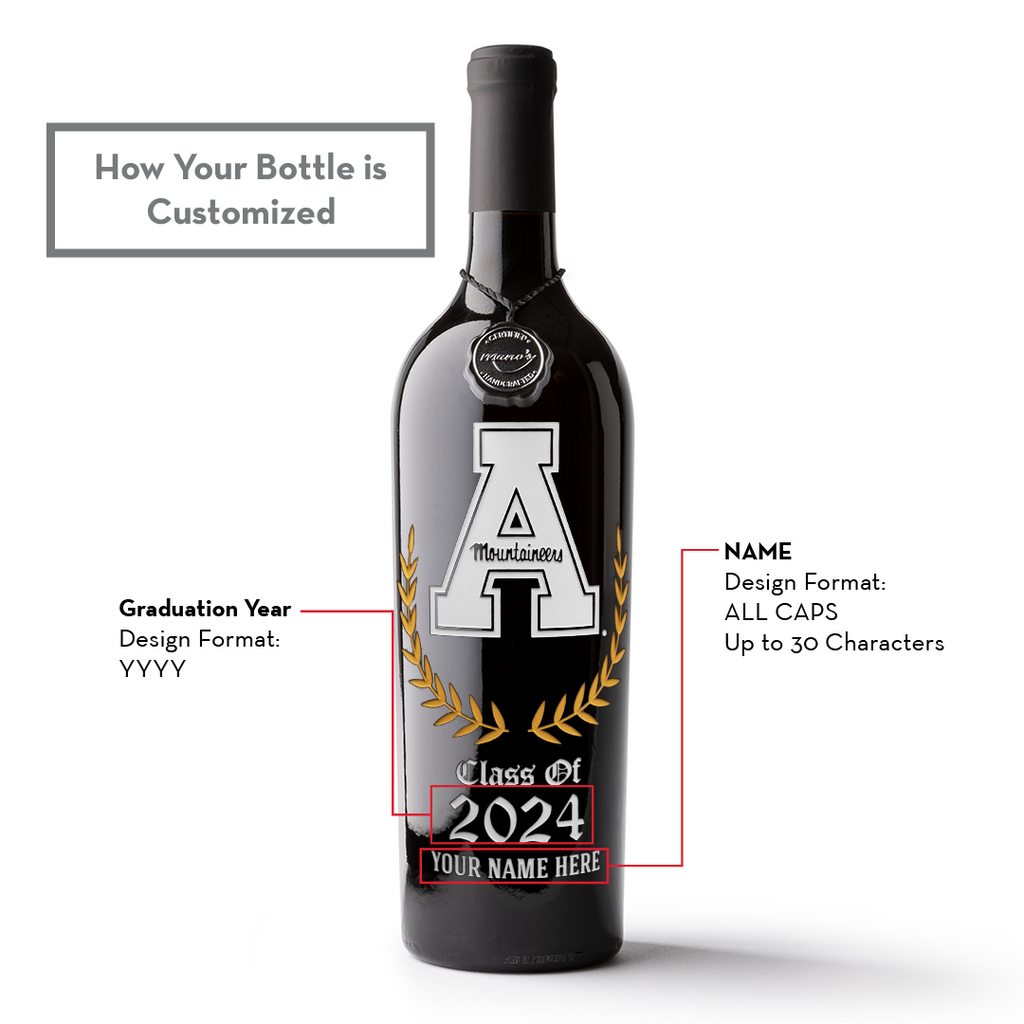 Appalachian State University Custom Alumni Etched Wine