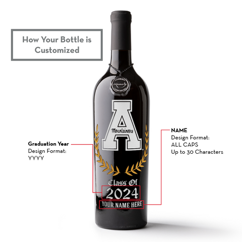 Appalachian State University Custom Alumni Etched Wine