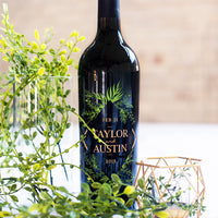 Wedding Foliage Frame Custom Etched Wine Bottle