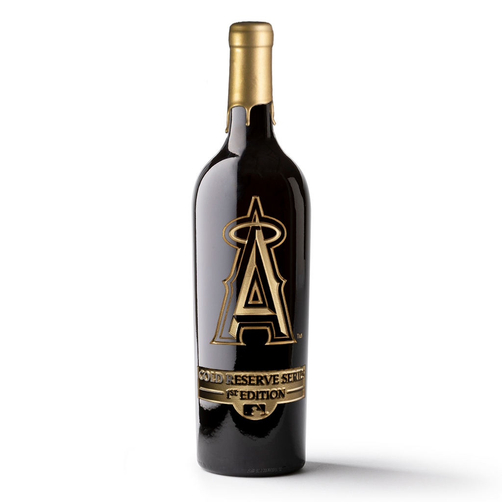 Order Los Angeles Angels Gold Reserve Etched Wine Bottle from Mano's Wine
