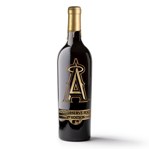 Order Los Angeles Angels Gold Reserve Etched Wine Bottle from Mano's Wine