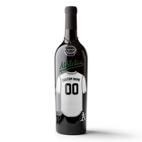 Mano's Wine bottle featuring a customizable Athletics jersey etched on the wine bottle
