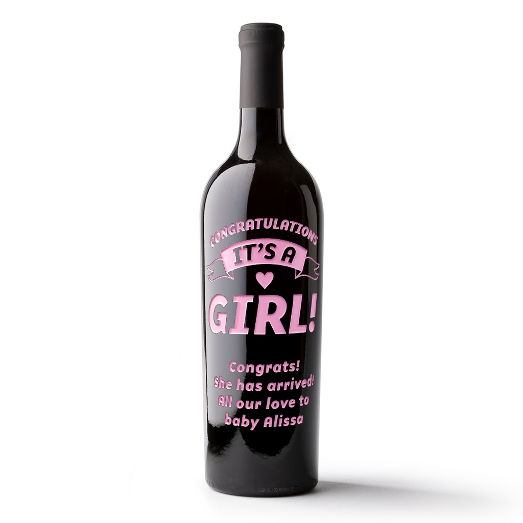 It's a Girl Banner Custom Etched Wine
