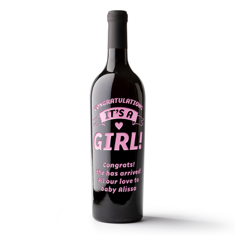 It's a Girl Banner Custom Etched Wine