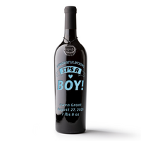 Celebrate the birth of a newborn baby boy with customized etched wine