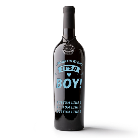 Congratulations it's a boy! custom etched wine from Mano's Wine