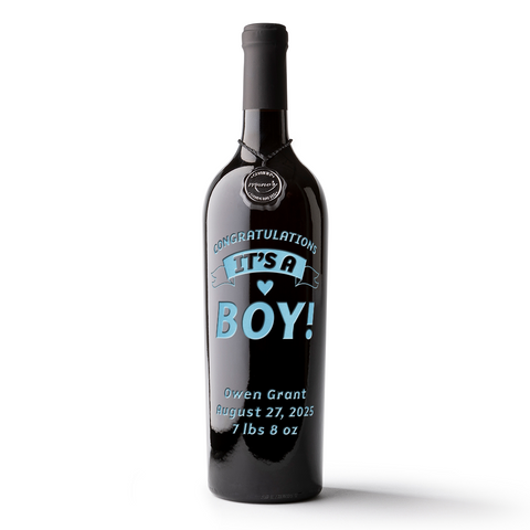 It's a Boy Banner Custom Etched Wine
