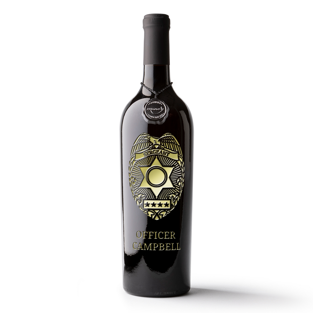 Customize a Mano's Wine bottle with police officer name and information