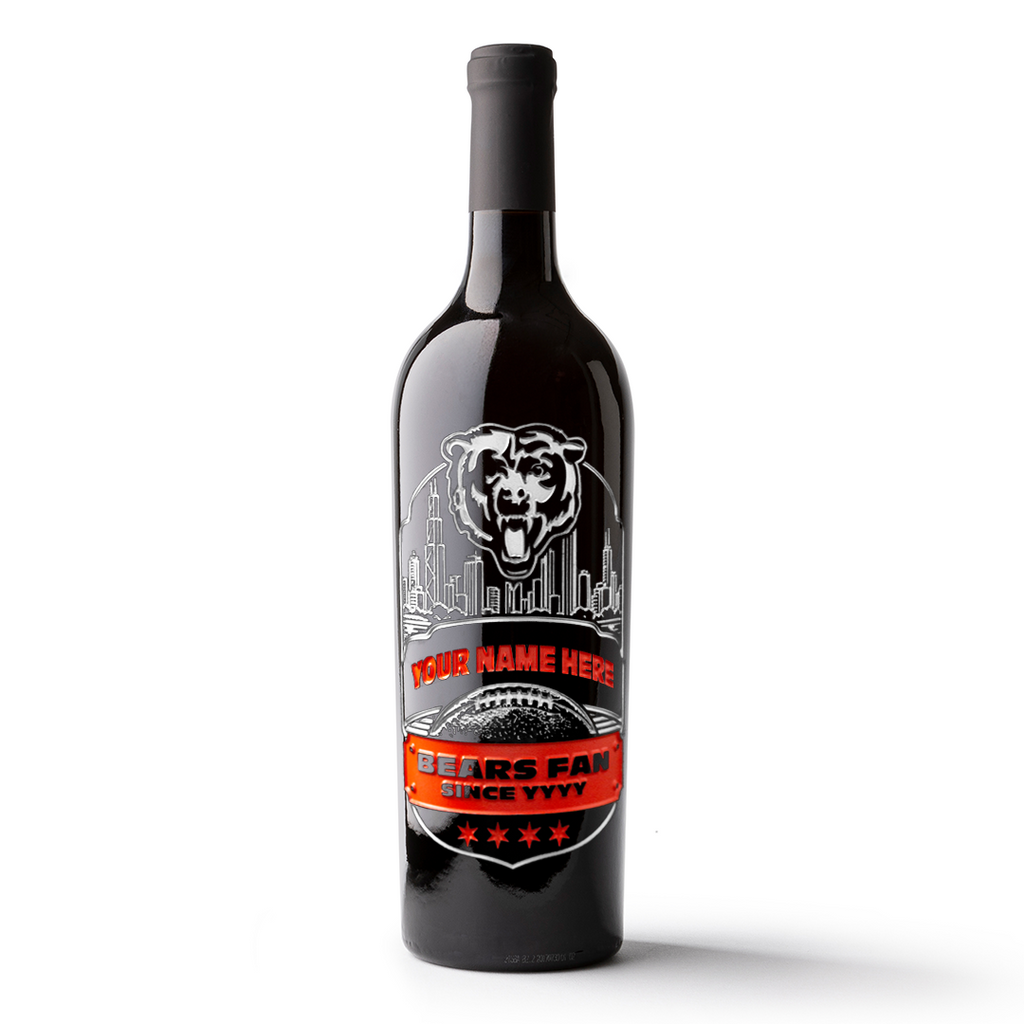 Chicago Bears Skyline Custom Etched Wine