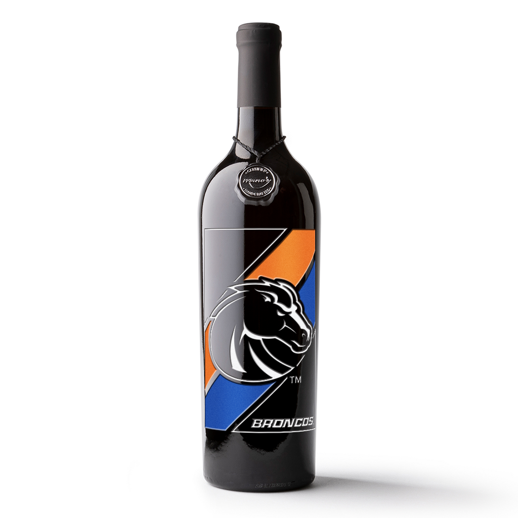 Boise State University Stripes Etched Wine