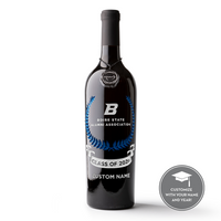 Add name and graduation year to a Boise State Custom Alumni Association Etched Wine bottle from Mano's Wine