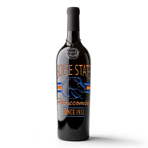 Get the limited edition Boise State University 2025 Homecoming cabernet sauvignon wine bottle
