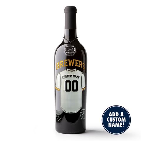 Mano's Wine Milwaukee Brewers Custom Jersey Etched Wine bottle