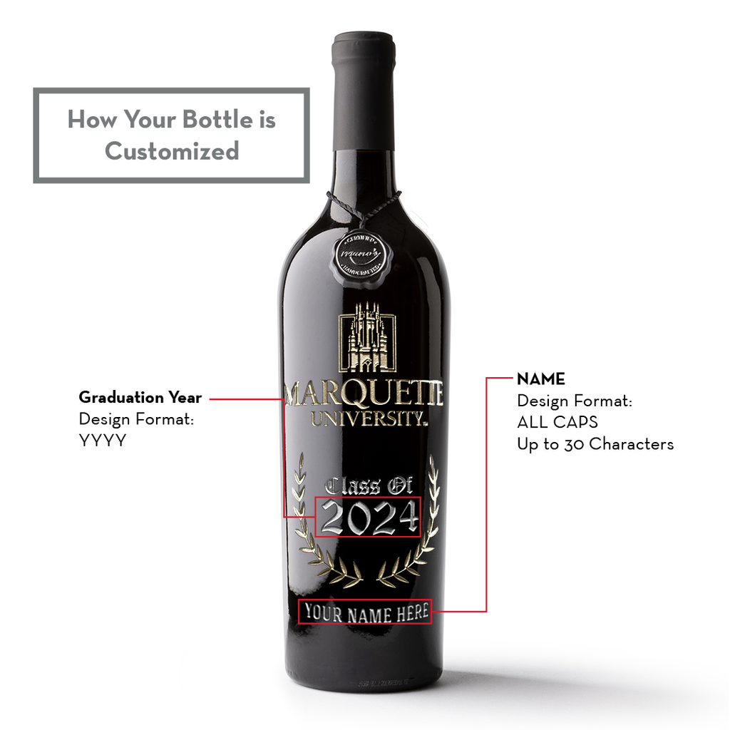 Marquette University Custom Alumni Etched Wine Bottle